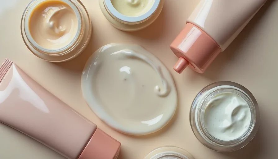 Skin tint formulas tested for late-afternoon wear under office conditions Several skin tint bottles and tubes arranged on a neutral surface, showing different textures from watery sheer to gel-cream.