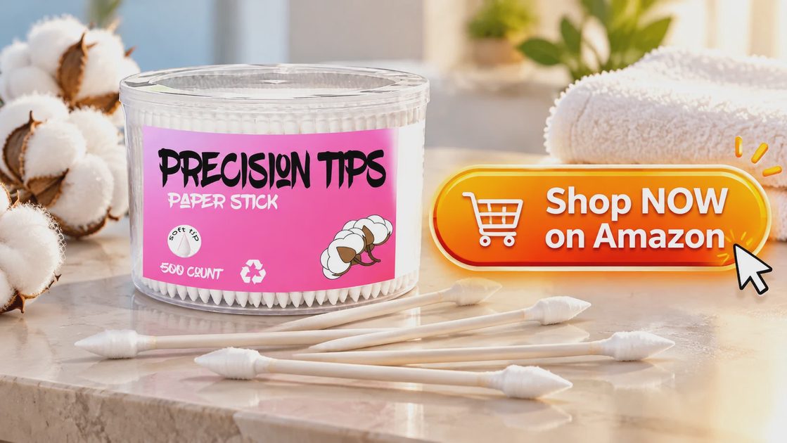 Get the 500-Count Pointed Cotton Swabs 500-count box of pointed tip cotton swabs with paper sticks on a marble counter